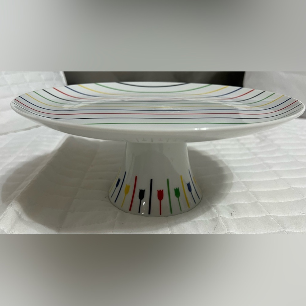 Georges Briard “Palette” multi-colored stripes with tulip patterns cake stand - Picture 2 of 8